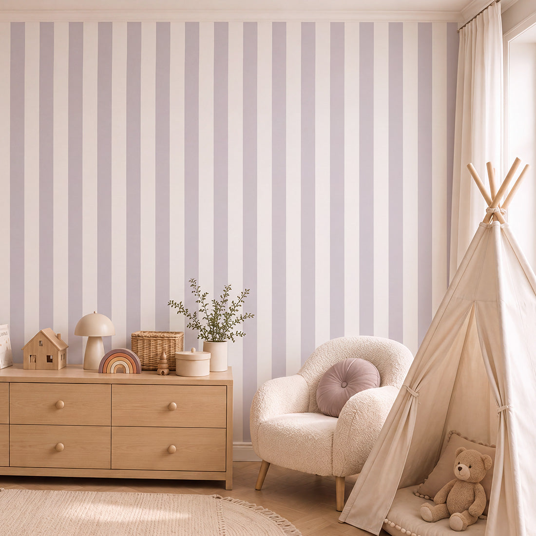 Striped Wallpaper – Lilac / Narrow (8 cm) – Pastelowe Love | LPM Home