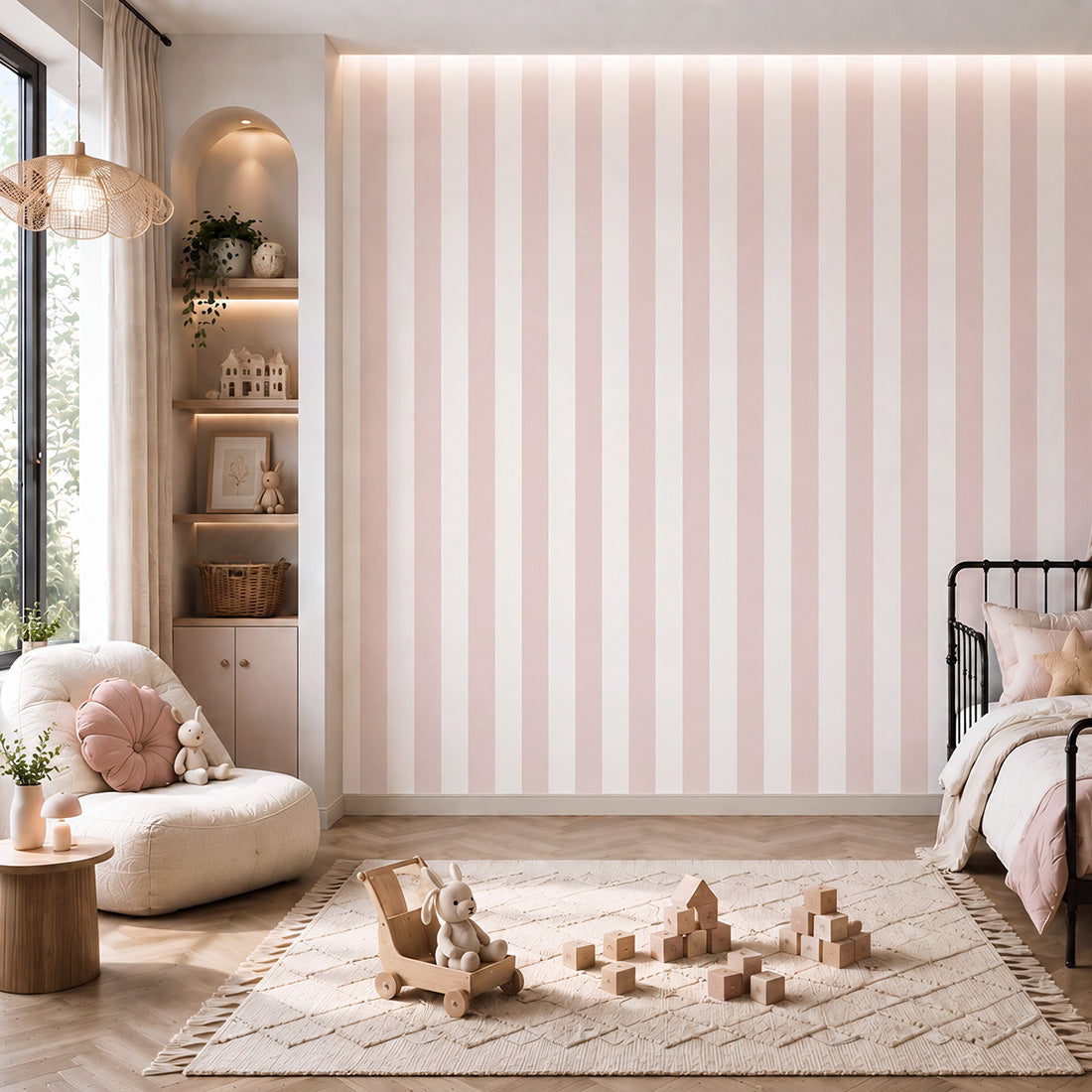Striped Wallpaper – Powder Pink / Narrow (8 cm) – Pastelowe Love | LPM Home