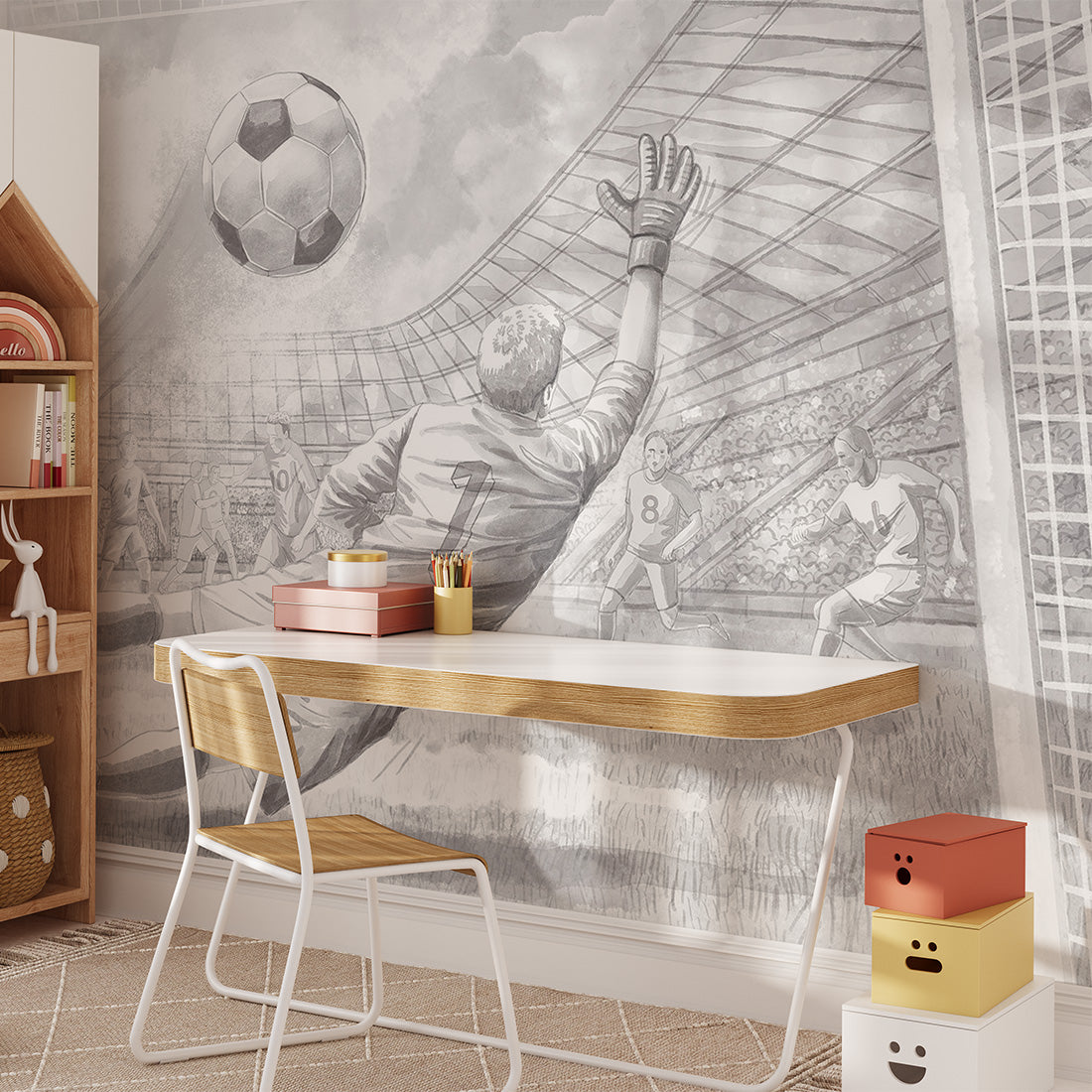 Football Wallpaper Mural – Grey & White – Pastelowe Love | LPM Home