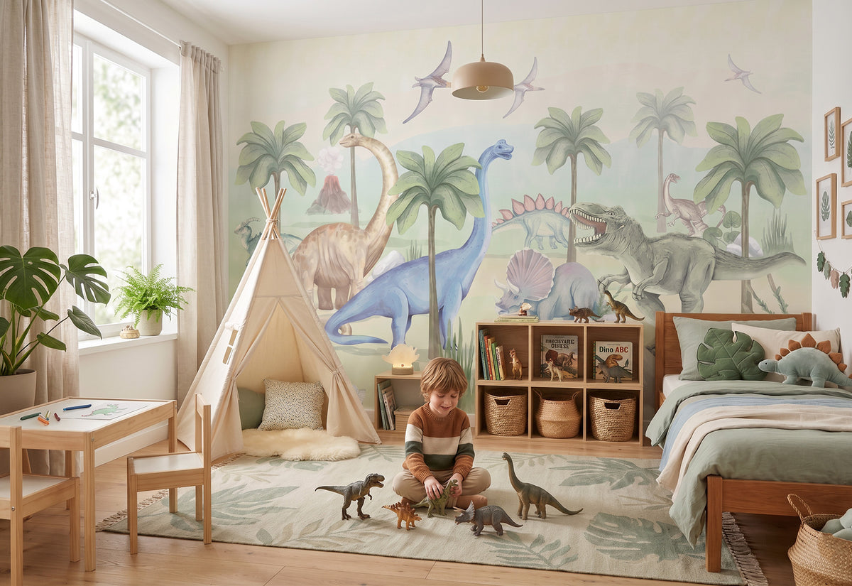 Dinosaurs Wallpaper Mural – Colour – Pastelowe Love | LPM Home