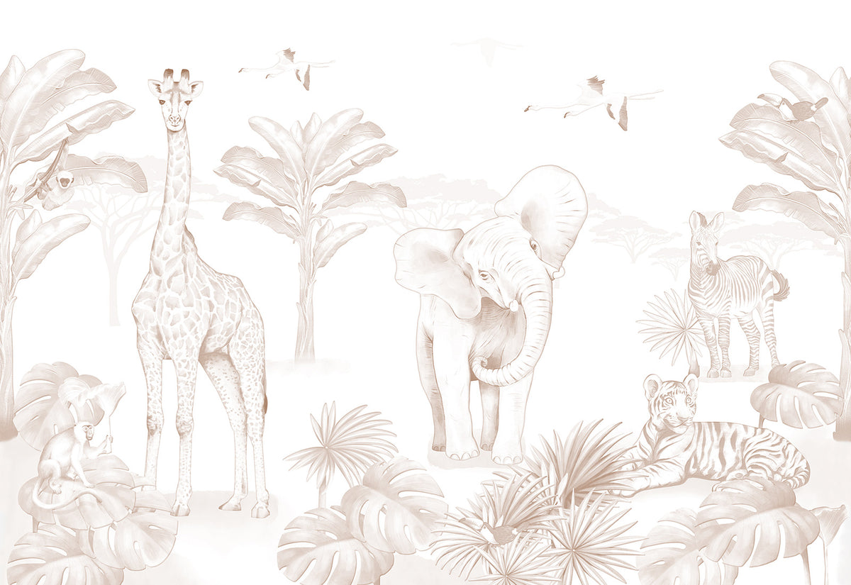 Safari Wallpaper Mural – Sepia – Pastelowe Love | LPM Home