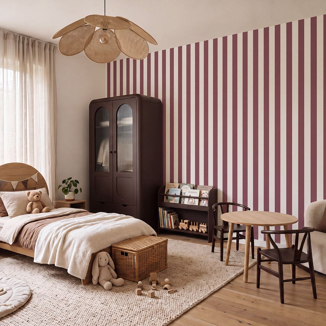 Striped Wallpaper – Burgundy / Narrow (8 cm) – Pastelowe Love | LPM Home