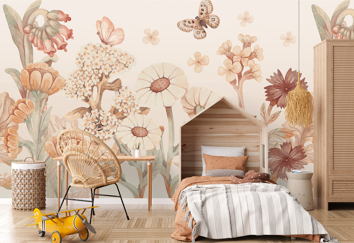 Boho Flowers Wallpaper Mural – Large – Pastelowe Love | LPM Home