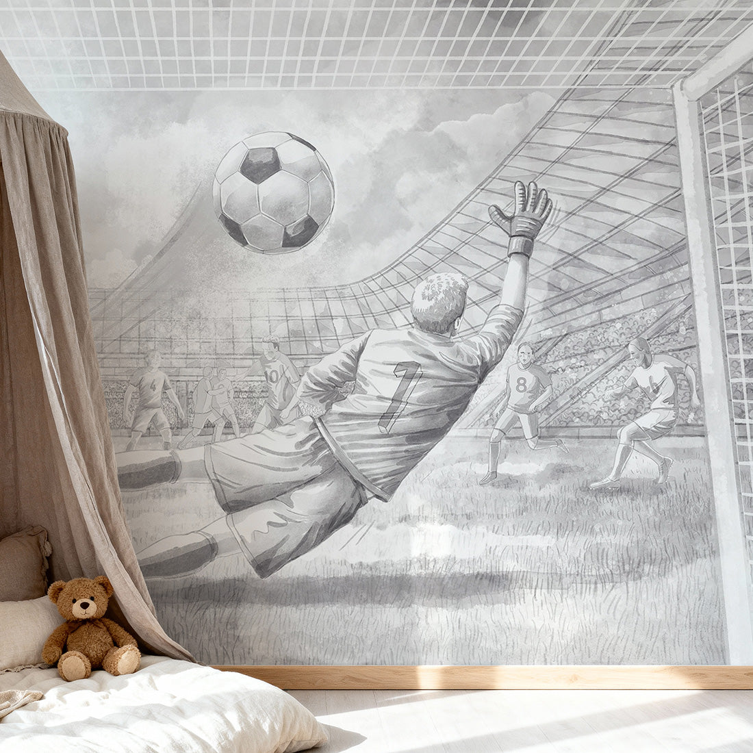 Football Wallpaper Mural – Grey & White – Pastelowe Love | LPM Home