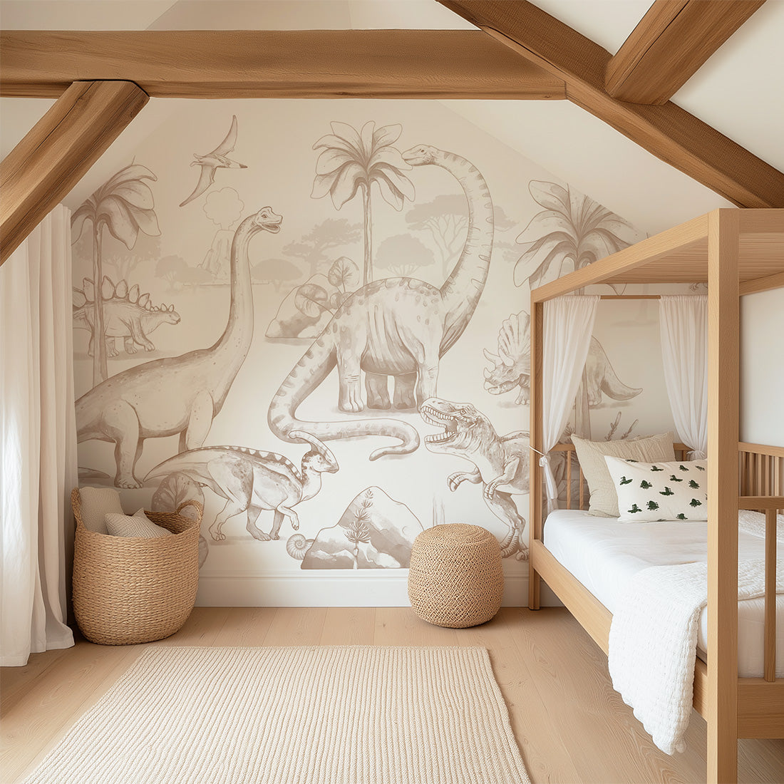 Dinosaurs Wallpaper Mural – Sepia – Pastelowe Love | LPM Home