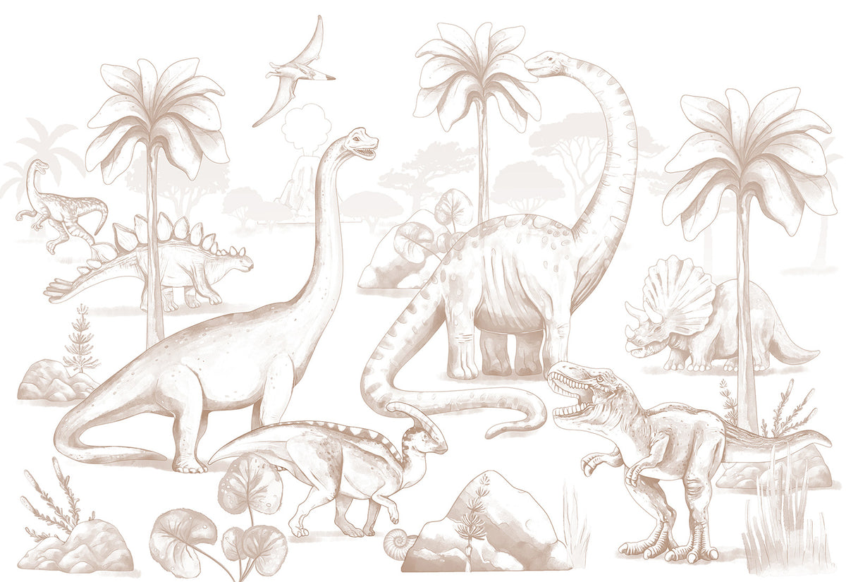 Dinosaurs Wallpaper Mural – Sepia – Pastelowe Love | LPM Home