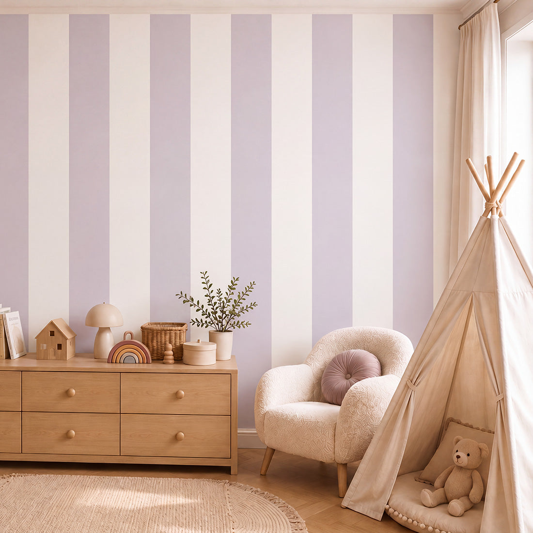 Striped Wallpaper – Lilac / Wide (16 cm) – Pastelowe Love | LPM Home