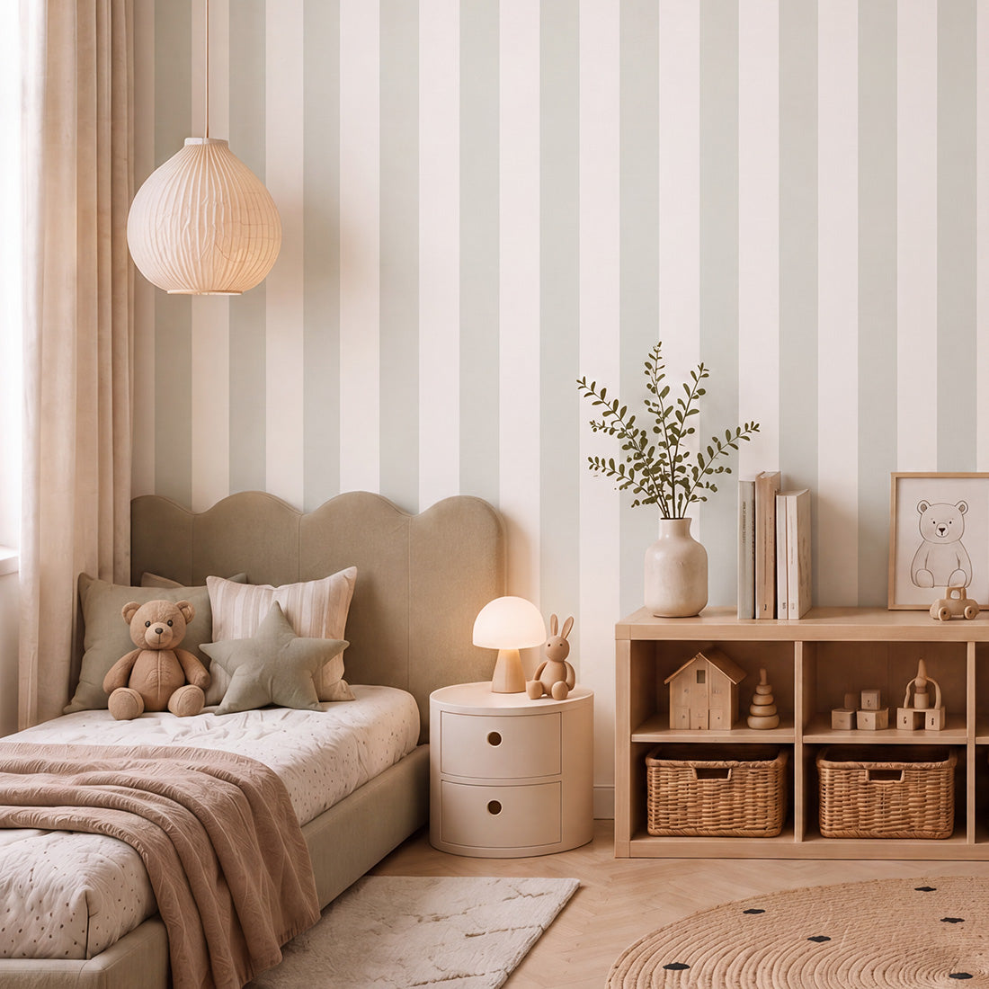 Striped Wallpaper – Matcha / Narrow (8 cm) – Pastelowe Love | LPM Home
