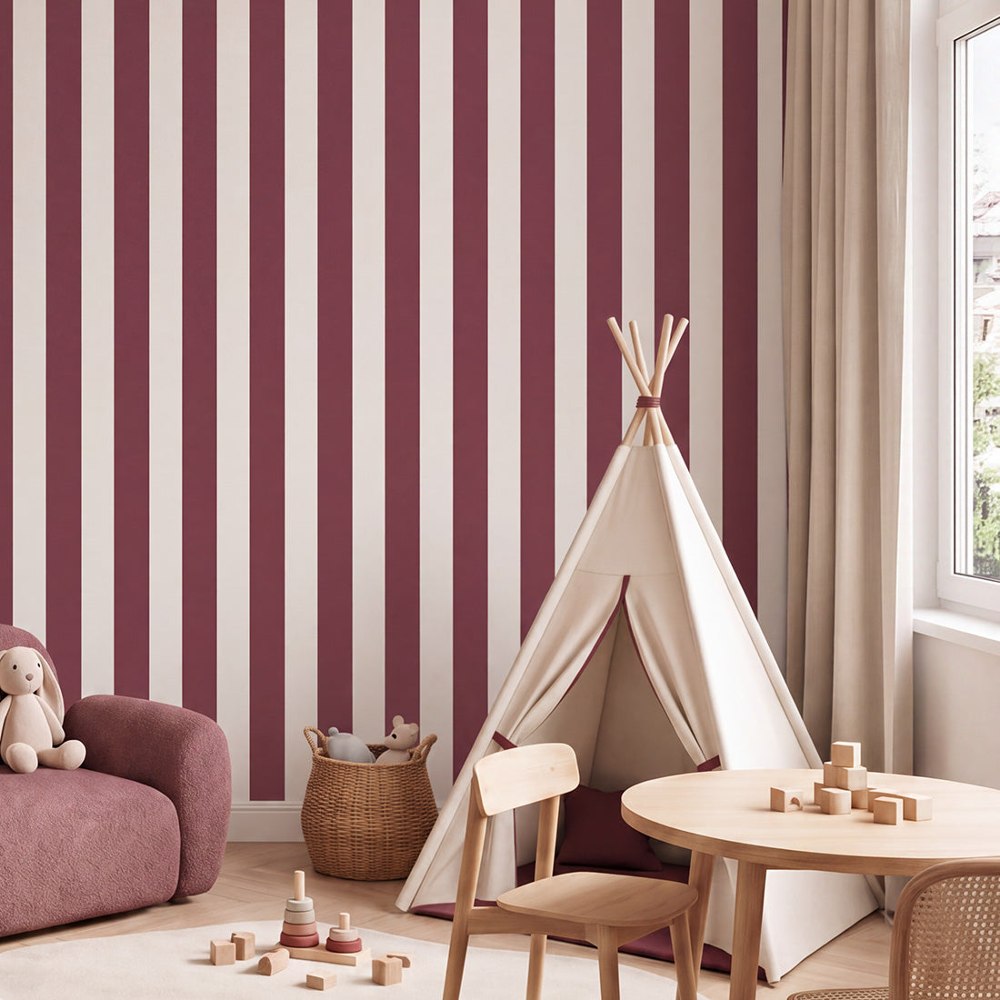 Striped Wallpaper – Burgundy / Narrow (8 cm) – Pastelowe Love | LPM Home