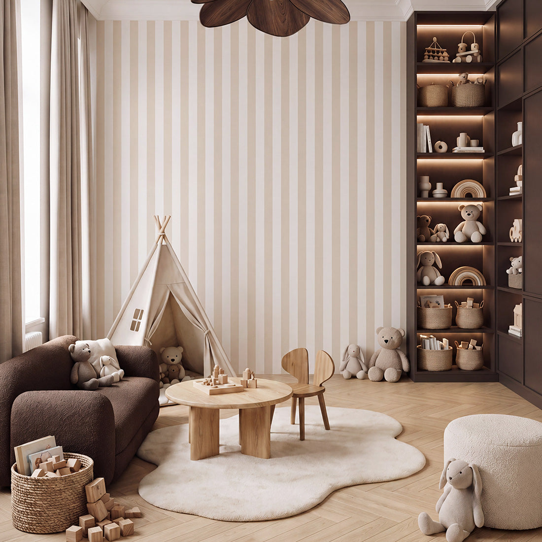 Striped Wallpaper – Beige / Narrow (8 cm) – Pastelowe Love | LPM Home