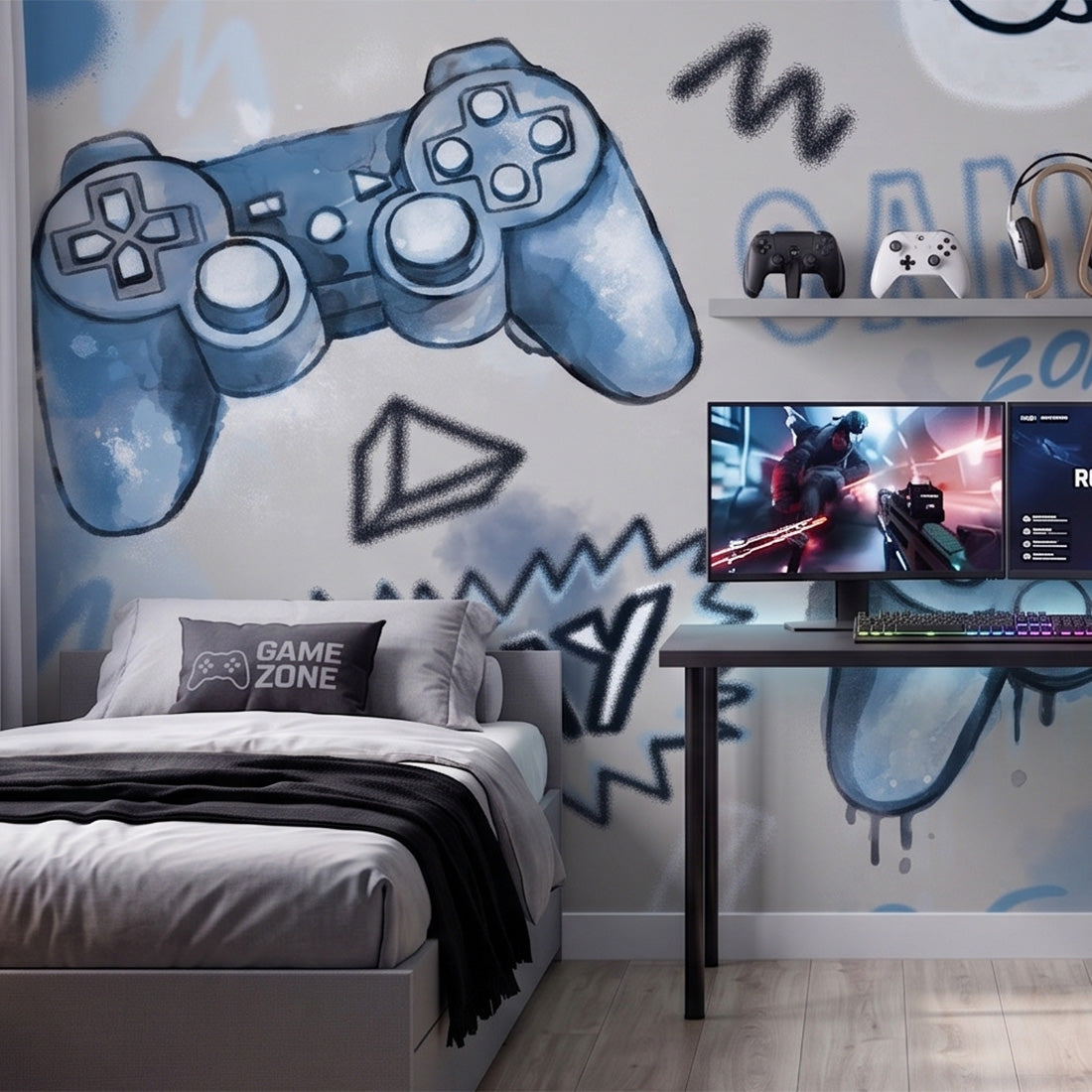 Gaming Wallpaper Mural – Blue – Pastelowe Love | LPM Home