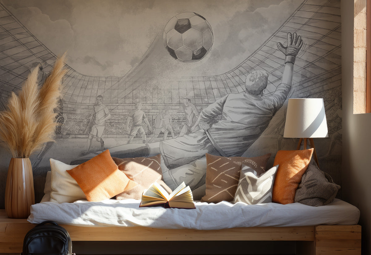 Football Wallpaper Mural – Grey & White – Pastelowe Love | LPM Home