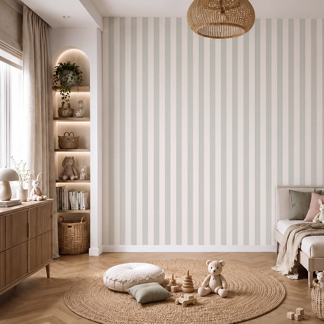 Striped Wallpaper – Matcha / Narrow (8 cm) – Pastelowe Love | LPM Home