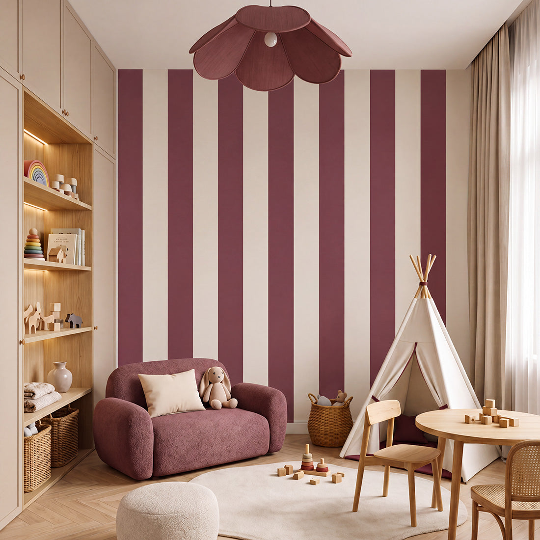 Striped Wallpaper – Burgundy / Wide (16 cm) – Pastelowe Love | LPM Home