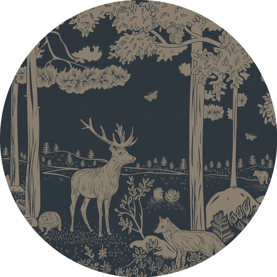 Monochrome Forest - Blue Vintage - Circle - Le Petit Marché Home Furniture