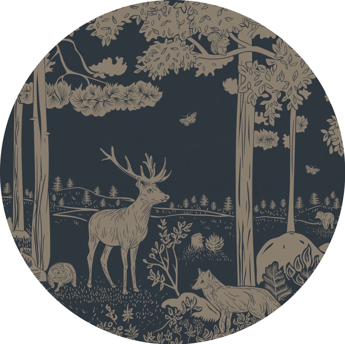 Monochrome Forest - Blue Vintage - Circle - Le Petit Marché Home Furniture