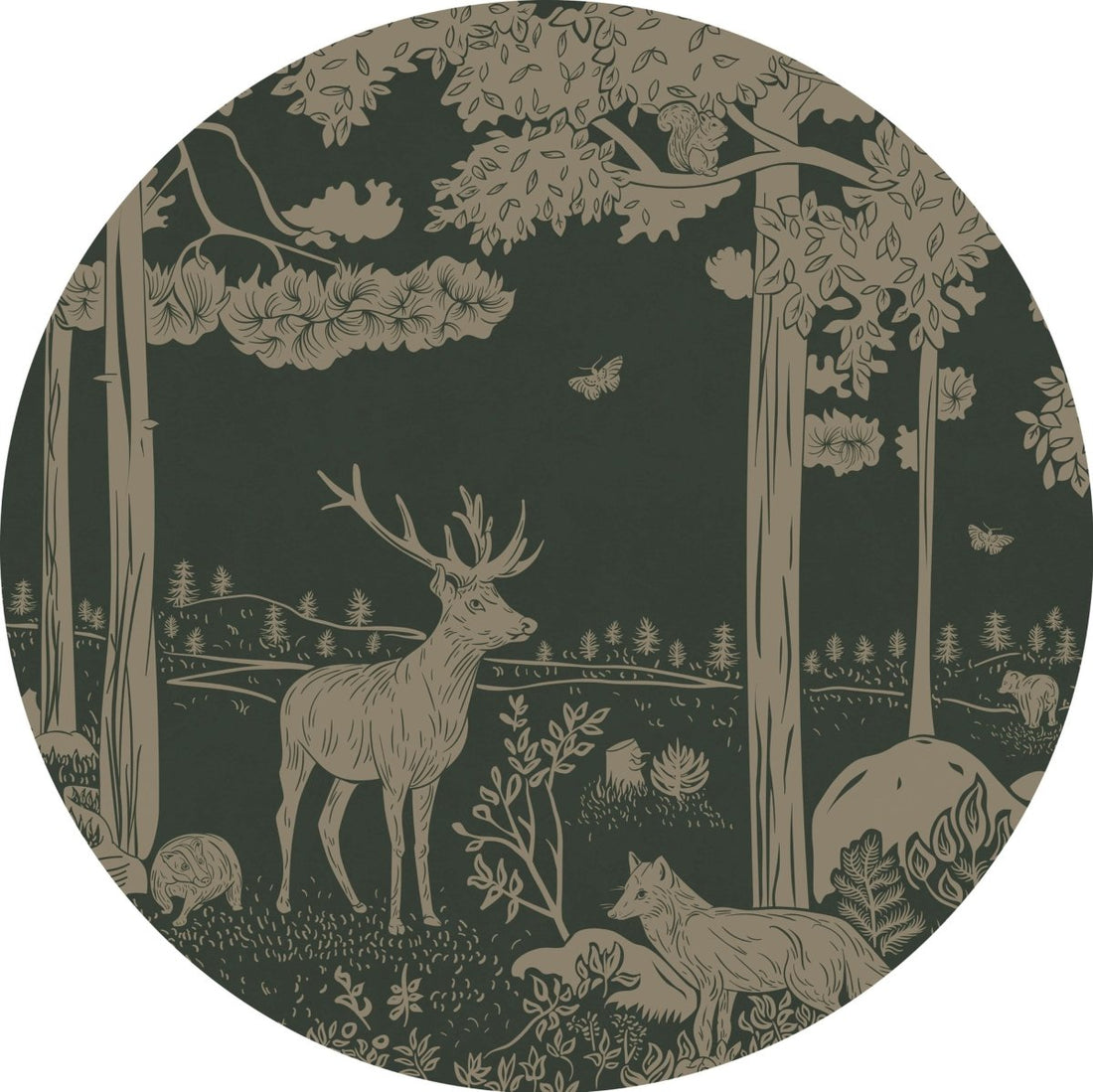 Monochrome Forest - Green Vintage - Circle - Le Petit Marché Home Furniture
