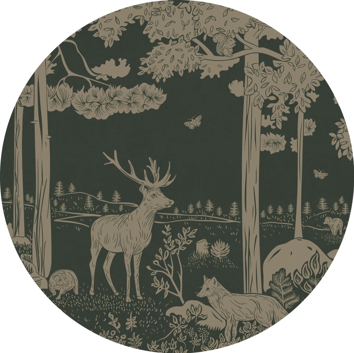 Monochrome Forest - Green Vintage - Circle - Le Petit Marché Home Furniture