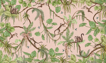 Wallpaper - Playful Monkeys - Pink (Pre - Order) - LPM Home