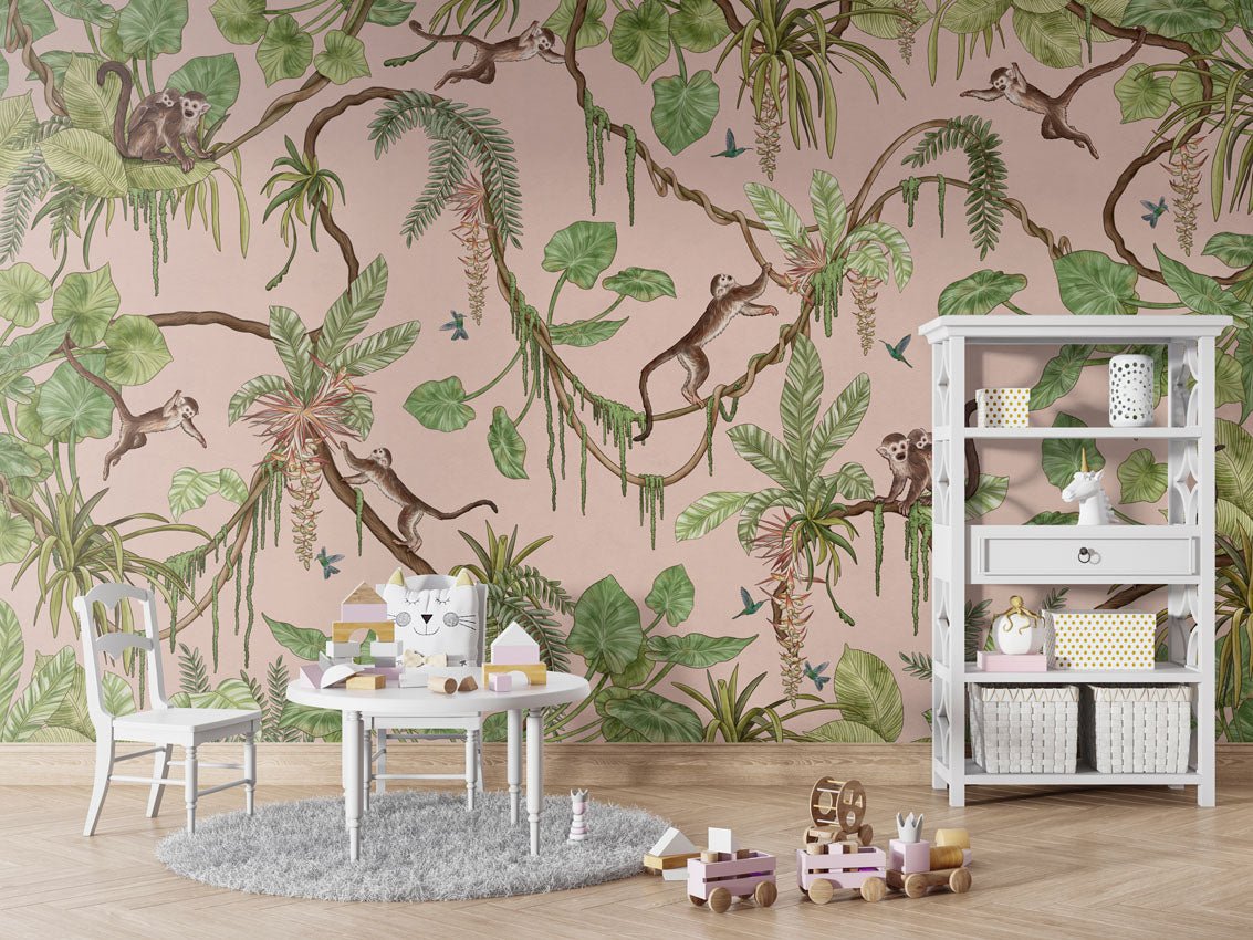 Wallpaper - Playful Monkeys - Pink (Pre - Order) - LPM Home