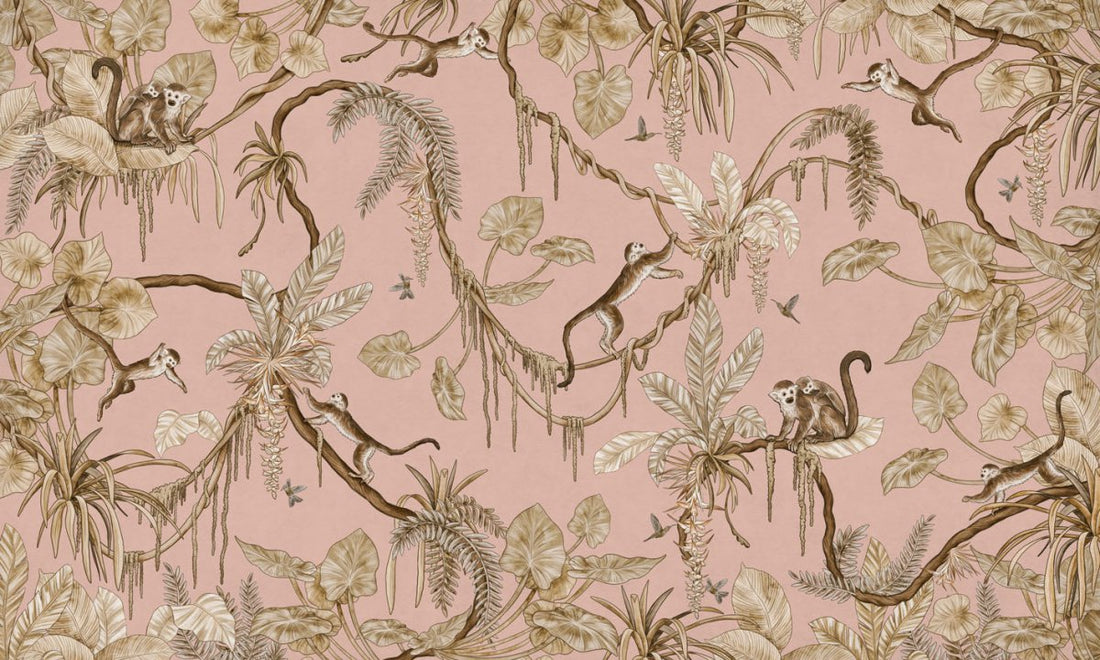 Wallpaper - Playful Monkeys - Vintage - Pink (Pre - Order) - LPM Home