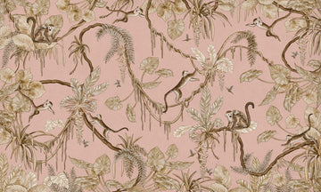 Wallpaper - Playful Monkeys - Vintage - Pink (Pre - Order) - LPM Home
