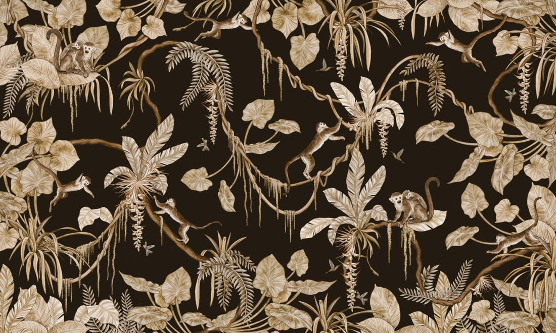 Wallpaper - Playful Monkeys - Vintage - Black (Pre - Order) - LPM Home