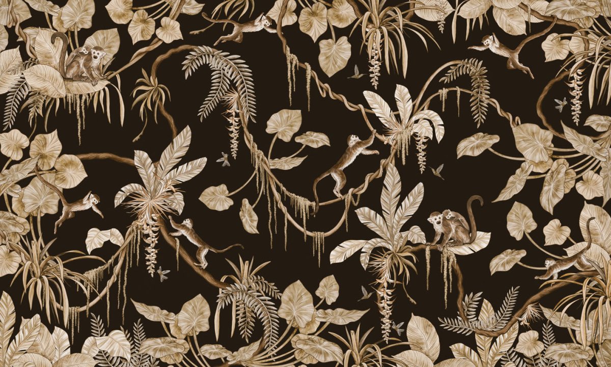 Wallpaper - Playful Monkeys - Vintage - Black (Pre - Order) - LPM Home