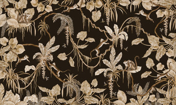 Wallpaper - Playful Monkeys - Vintage - Black (Pre - Order) - LPM Home