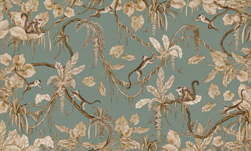 Wallpaper - Playful Monkeys - Vintage - Green (Pre - Order) - LPM Home