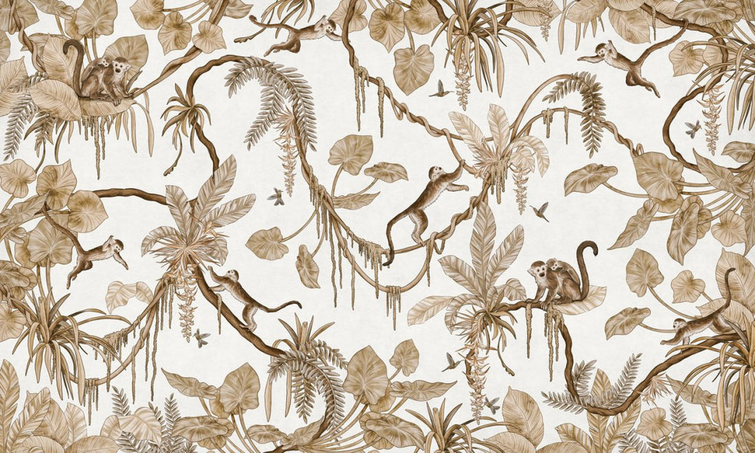 Wallpaper - Playful Monkeys - Vintage - White (Pre - Order) - LPM Home