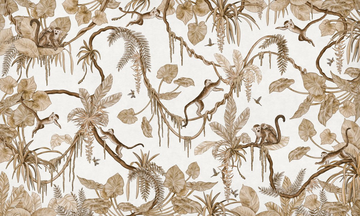 Wallpaper - Playful Monkeys - Vintage - White (Pre - Order) - LPM Home