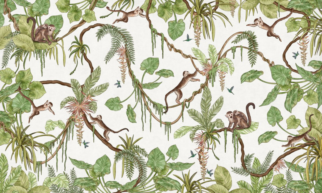 Wallpaper - Playful Monkeys - White (Pre - Order) - LPM Home
