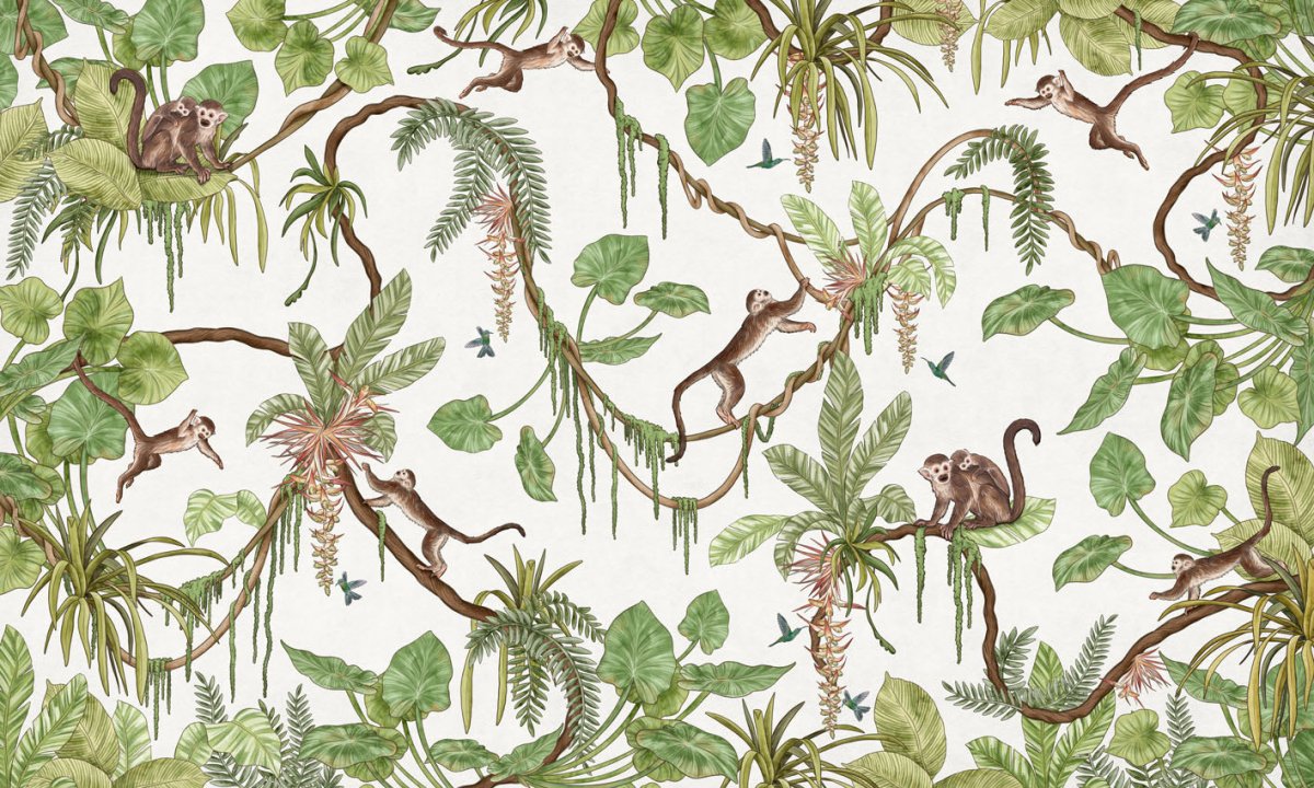 Wallpaper - Playful Monkeys - White (Pre - Order) - LPM Home