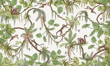 Wallpaper - Playful Monkeys - White (Pre - Order) - LPM Home