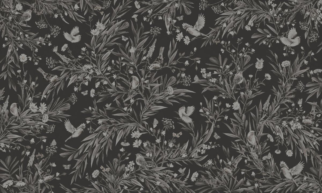 Wallpaper - Playful Robins - Monochrome - Black (Pre - Order) - LPM Home
