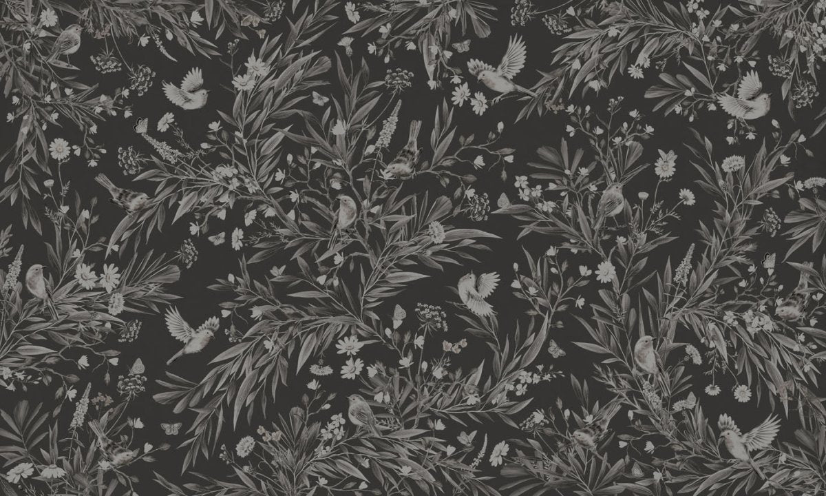 Wallpaper - Playful Robins - Monochrome - Black (Pre - Order) - LPM Home