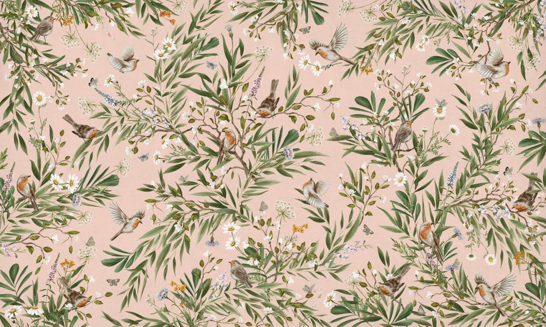 Wallpaper - Playful Robins - Pink (Pre - Order) - LPM Home