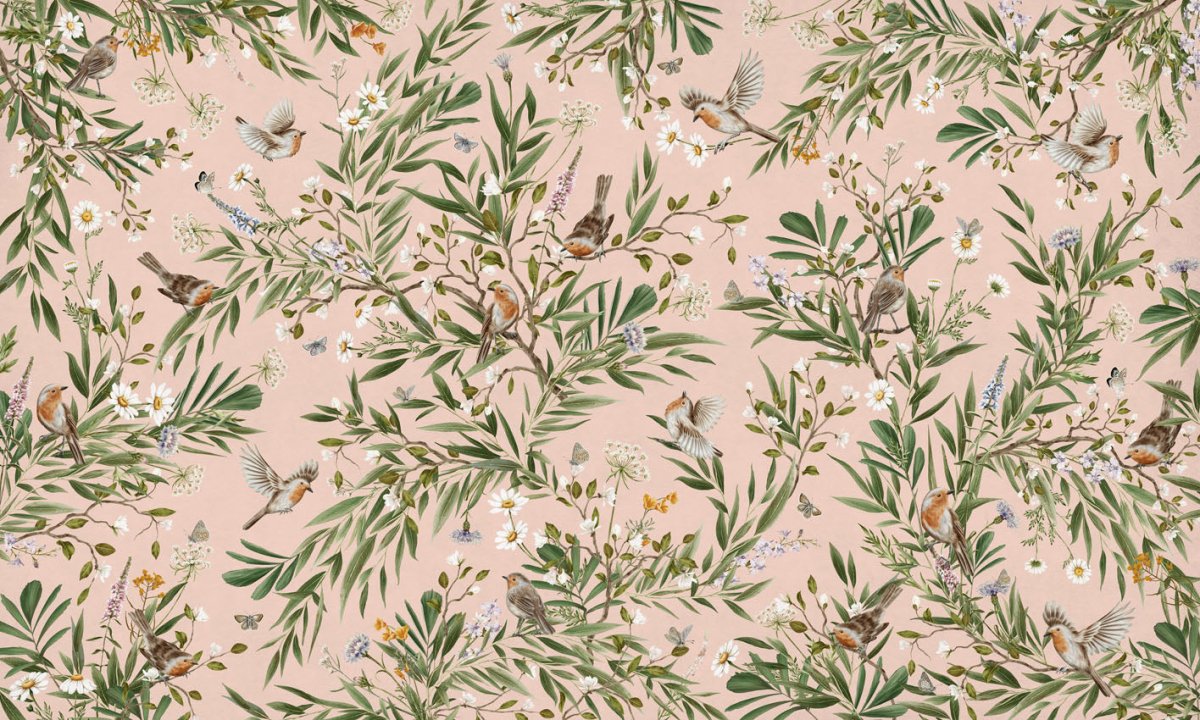 Wallpaper - Playful Robins - Pink (Pre - Order) - LPM Home