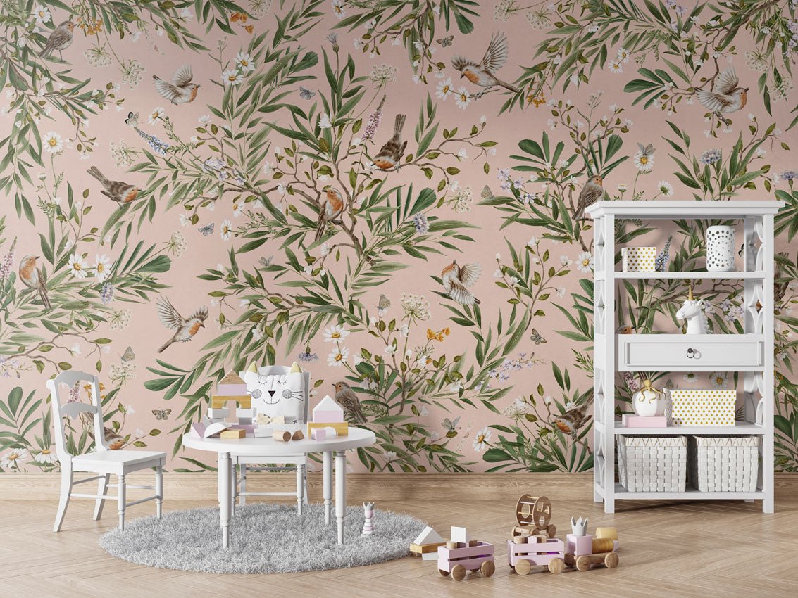 Wallpaper - Playful Robins - Pink (Pre - Order) - LPM Home