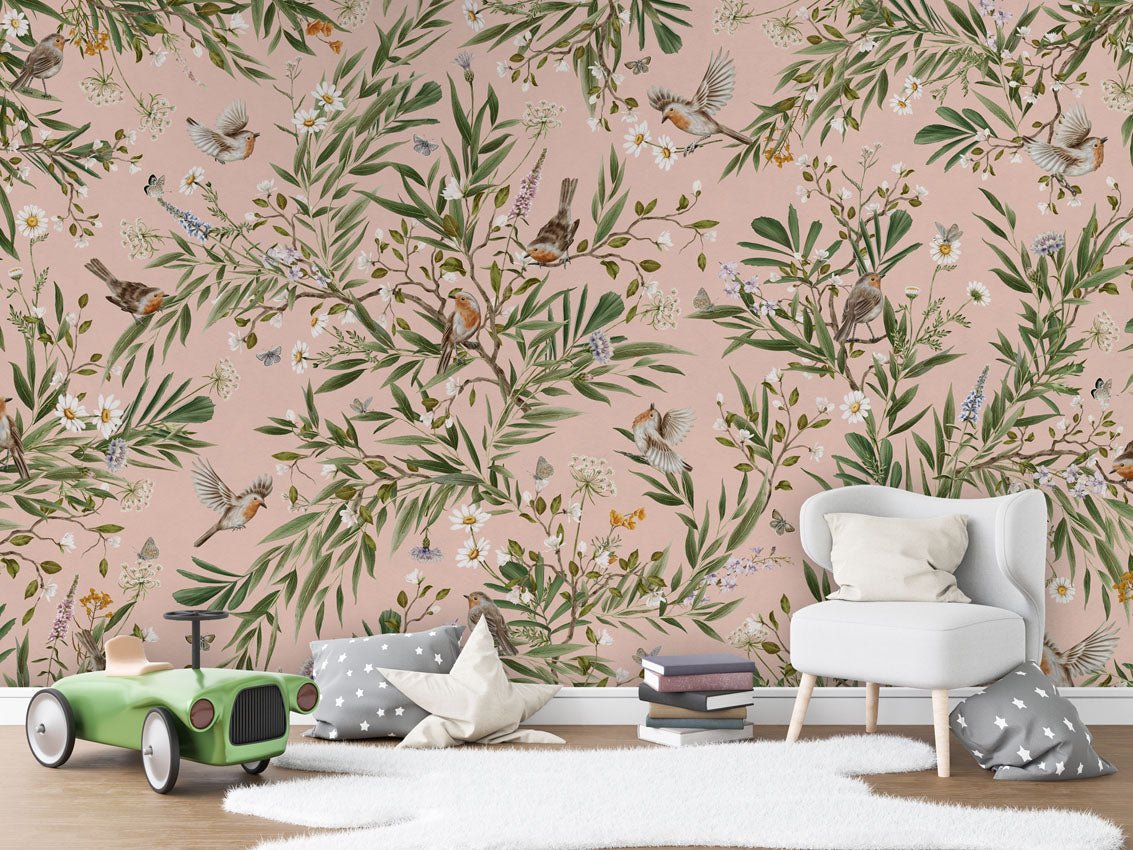 Wallpaper - Playful Robins - Pink (Pre - Order) - LPM Home