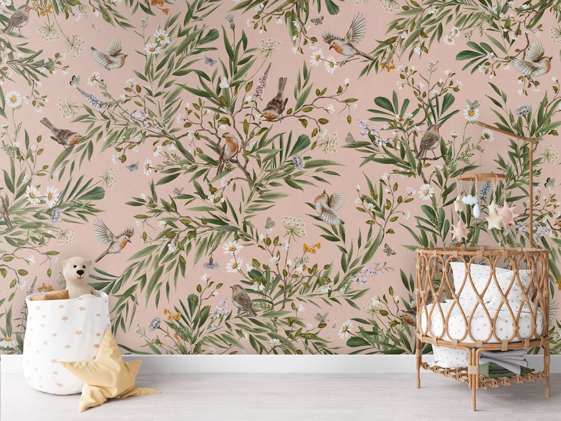 Wallpaper - Playful Robins - Pink (Pre - Order) - LPM Home
