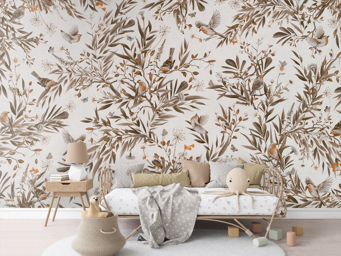 Wallpaper - Playful Robins - Vintage - White (Pre - Order) - LPM Home
