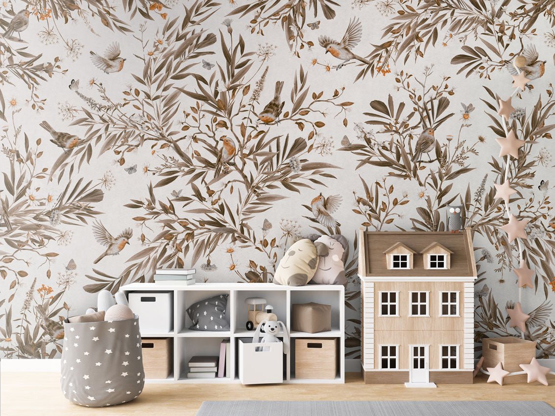 Wallpaper - Playful Robins - Vintage - White (Pre - Order) - LPM Home