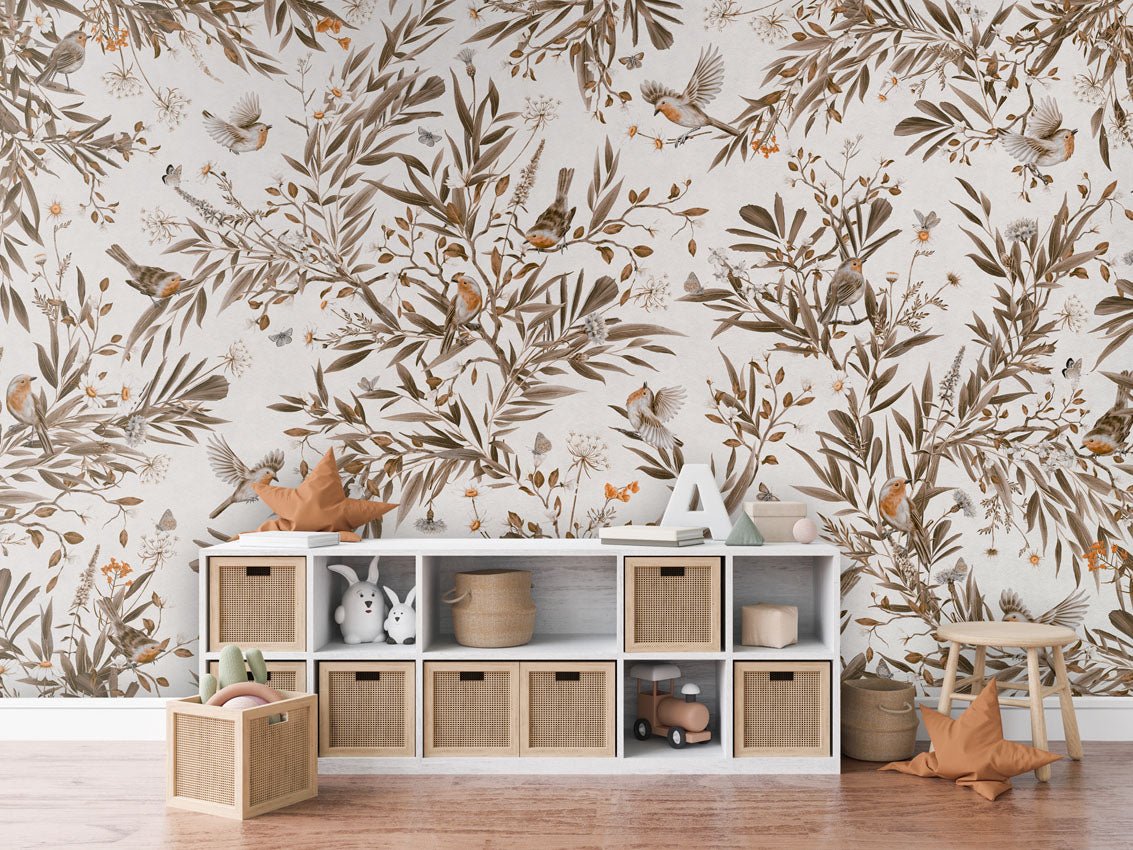 Wallpaper - Playful Robins - Vintage - White (Pre - Order) - LPM Home