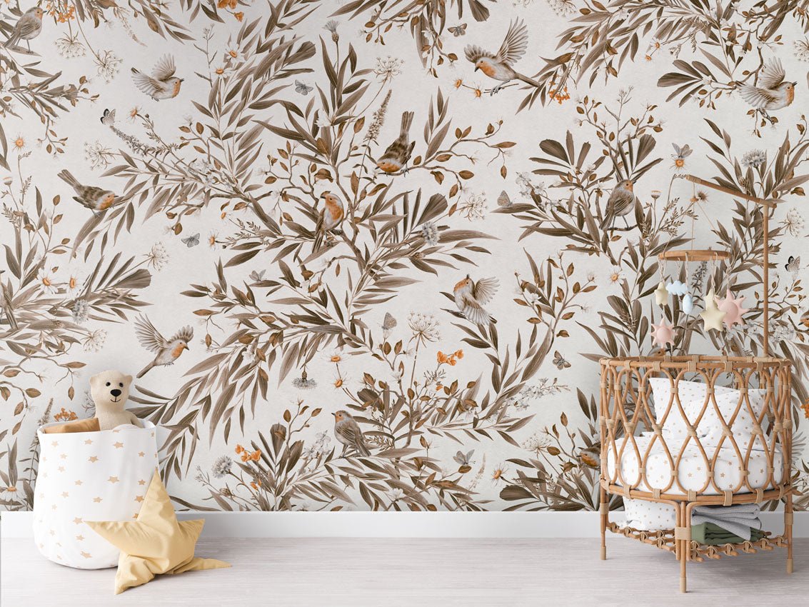 Wallpaper - Playful Robins - Vintage - White (Pre - Order) - LPM Home