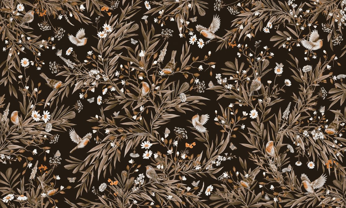 Wallpaper - Playful Robins - Vintage - Black (Pre - Order) - LPM Home