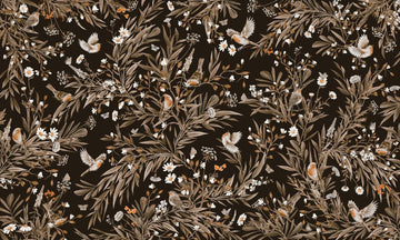Wallpaper - Playful Robins - Vintage - Black (Pre - Order) - LPM Home