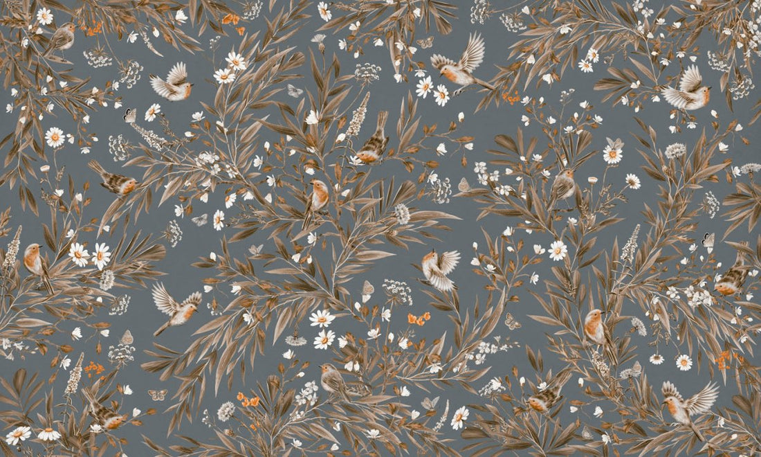 Wallpaper - Playful Robins - Vintage - Blue (Pre - Order) - LPM Home