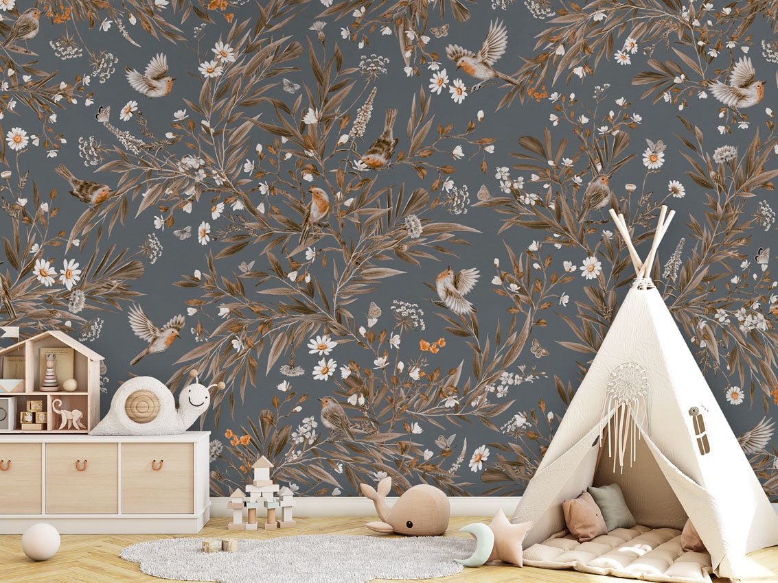 Wallpaper - Playful Robins - Vintage - Blue (Pre - Order) - LPM Home